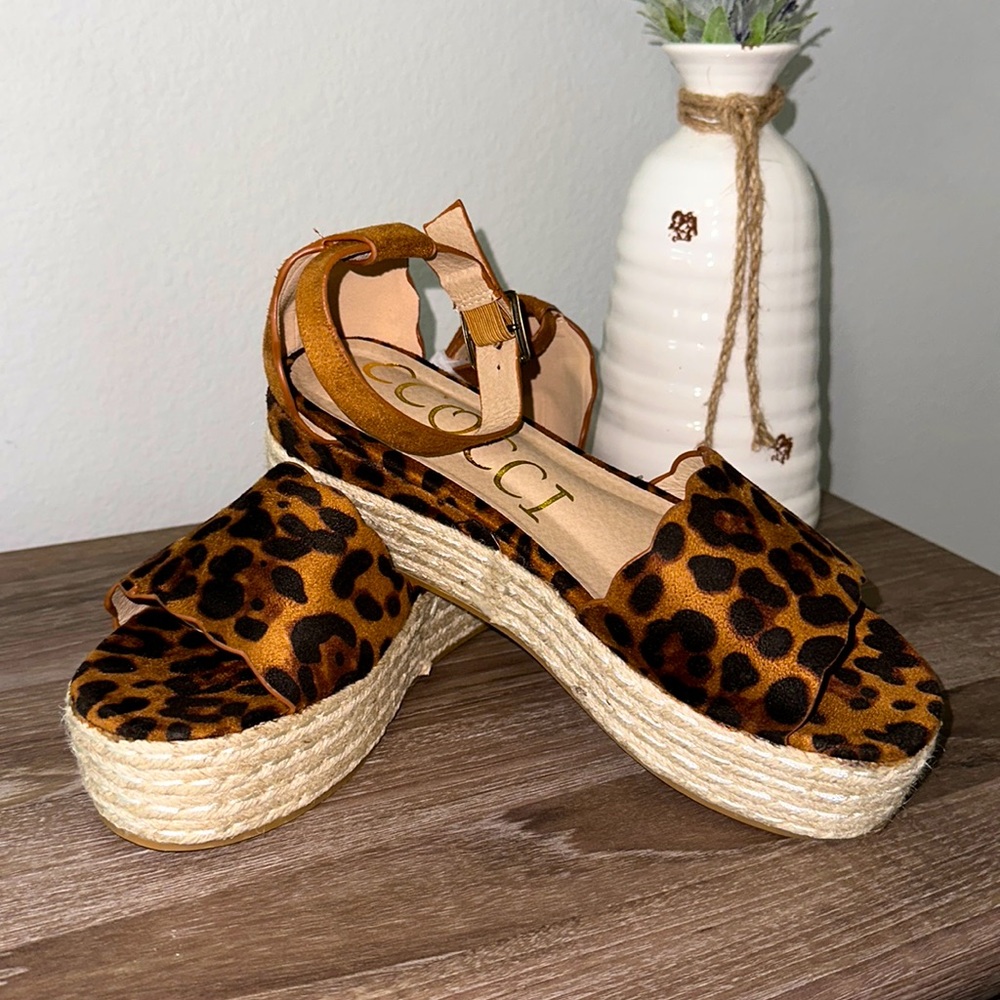 Leopard platform sandals.